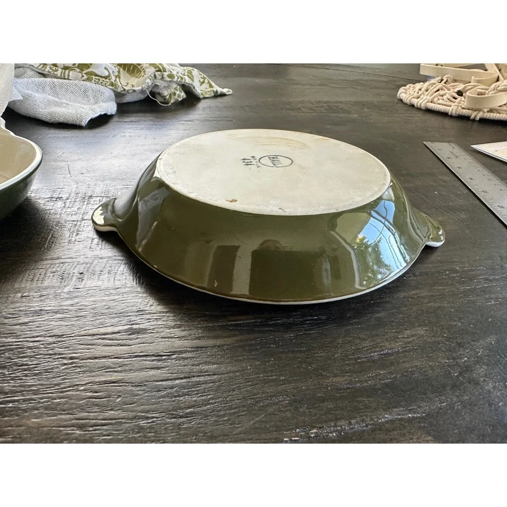 Hall China Olive Green Au Gratin Dishes Set of 2 Vintage Ceramic Bakers 433 434